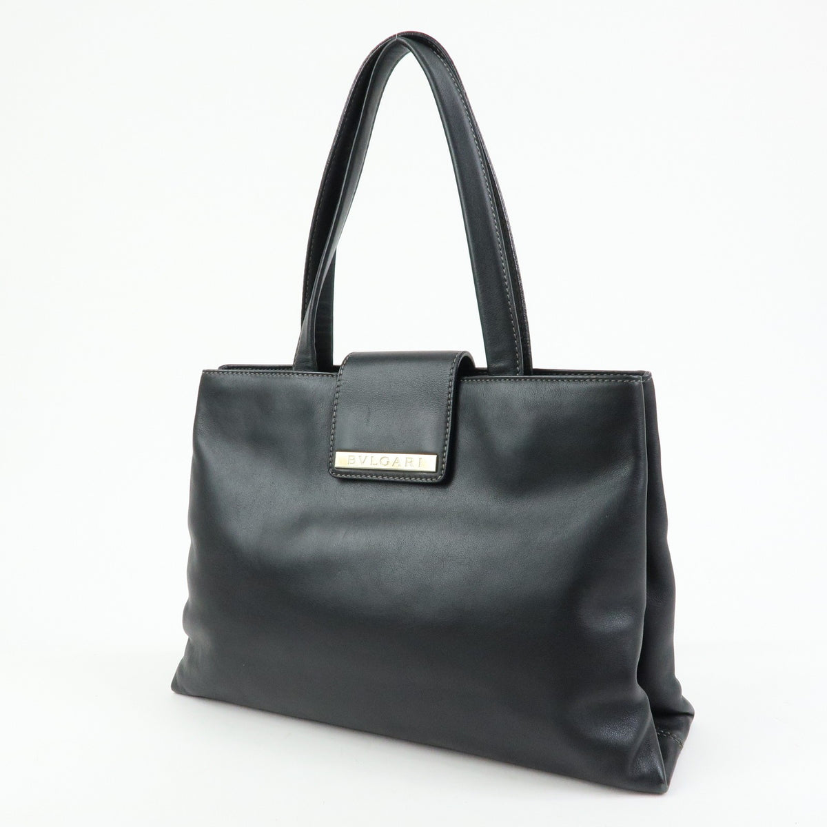 Bvlgari Tote Leather Black Leather Tote Bag Bag (Pre-Owned)