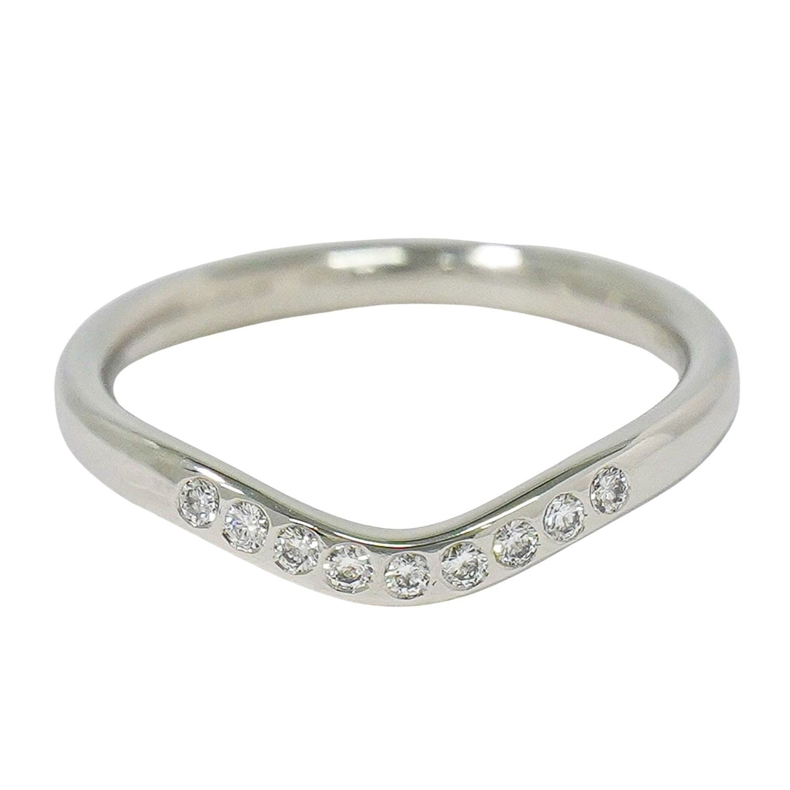 Tiffany & Co. Elsa Peretti Curved Wedding Band Platinum With Diamonds Clear Platinum Ring Jewelry (Pre-Owned)
