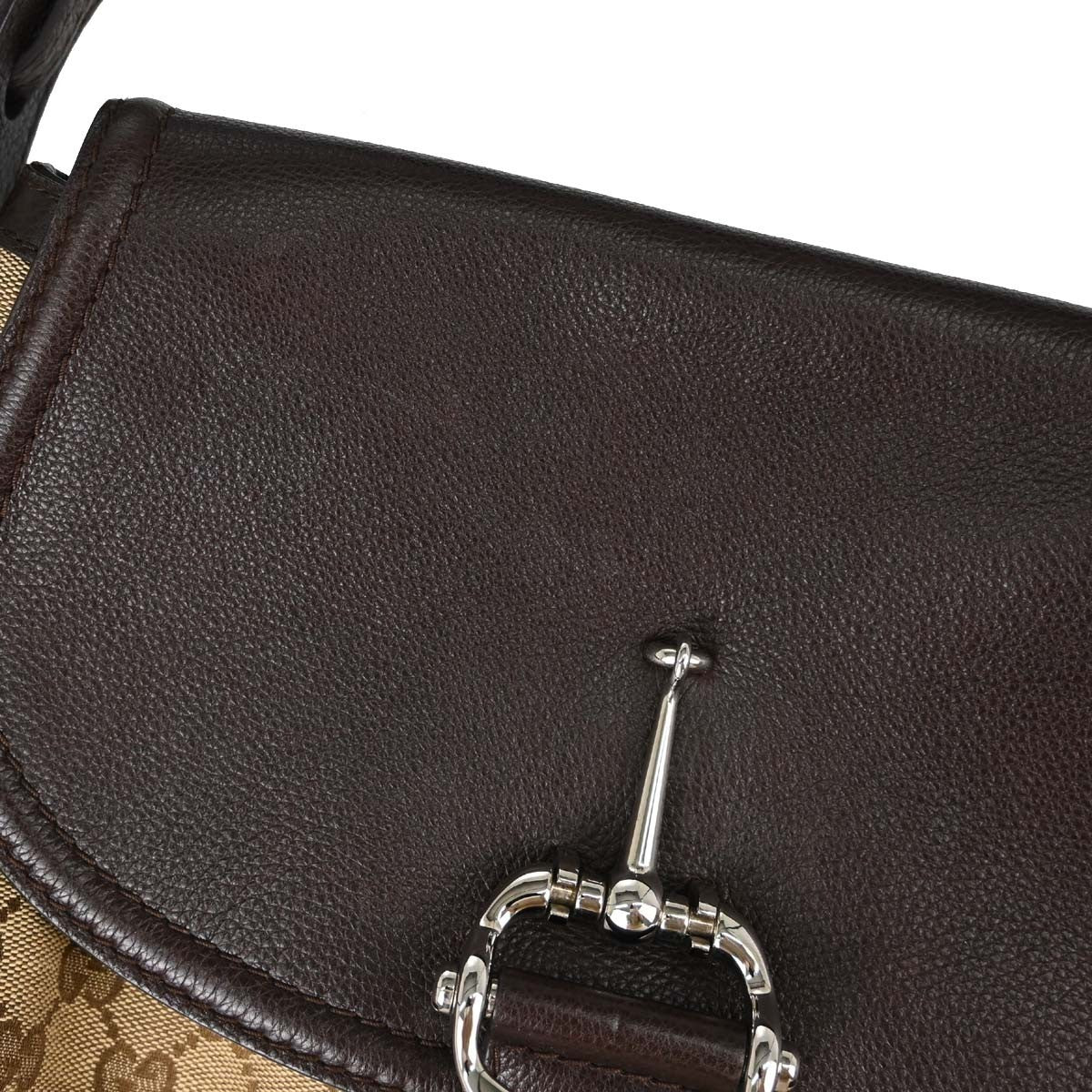 Gucci Techno Horsebit Flap Hobo Leather Beige Canvas Shoulder Bag Bag (Pre-Owned)