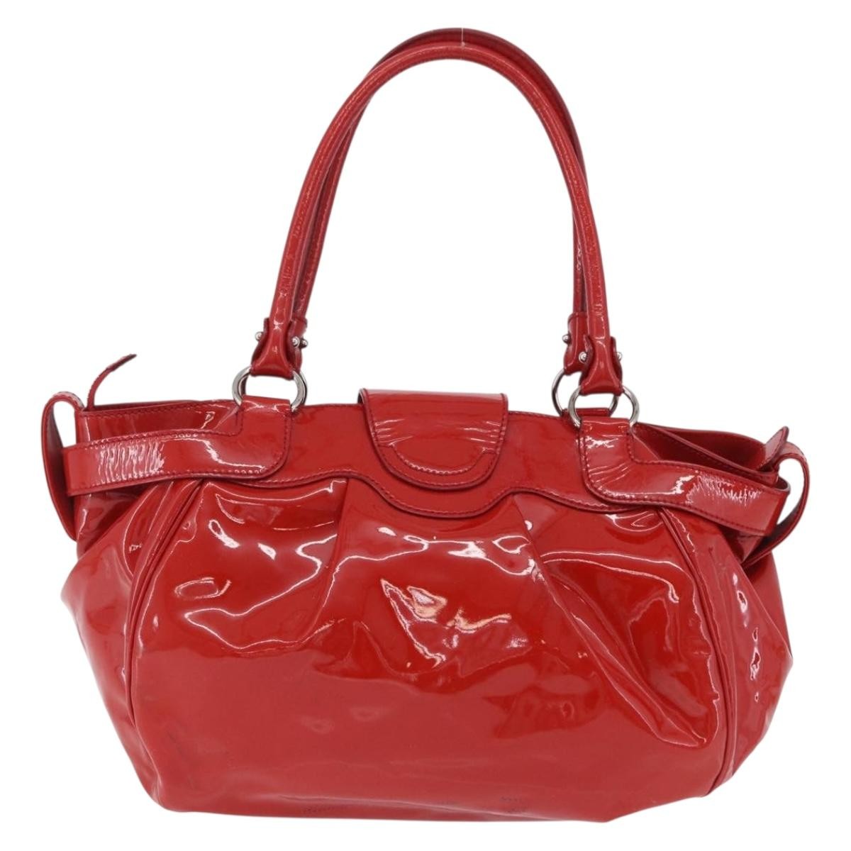 Salvatore Ferragamo Gancini Patent Leather Red Patent_Leather Handbag (Pre-Owned)