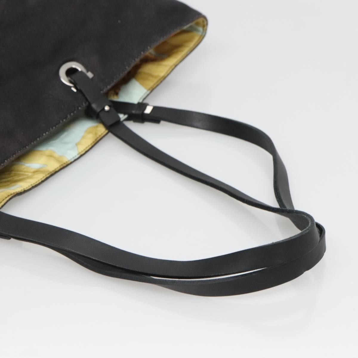 Salvatore Ferragamo Gancini Tote Canvas Black Canvas Tote Bag Bag (Pre-Owned)