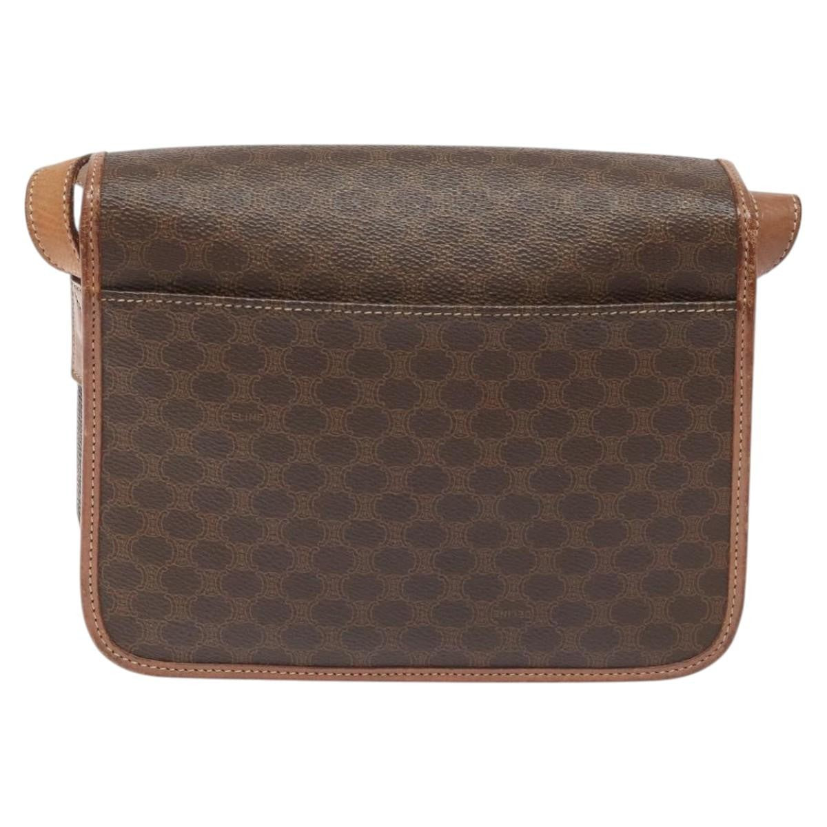 Celine Vintage Macadam Circle Logo Canvas And Leather Brown Canvas Shoulder Bag Bag (Pre-Owned)