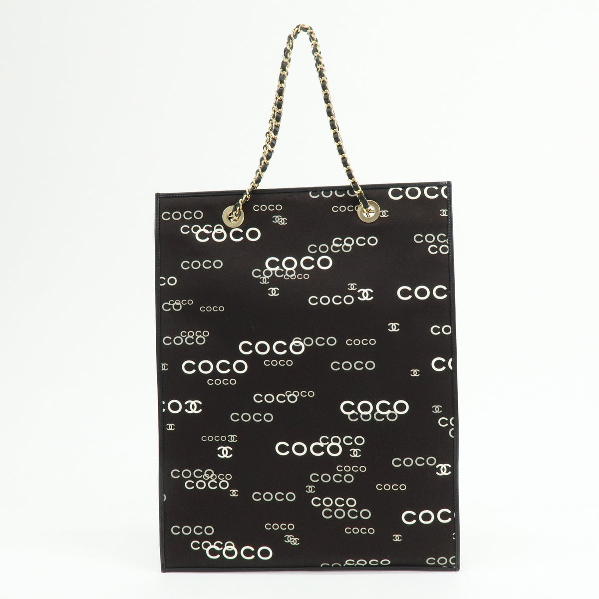 Chanel Vintage Coco Chain Shopping Printed Canvas Black Canvas Tote Bag Bag (Pre-Owned)