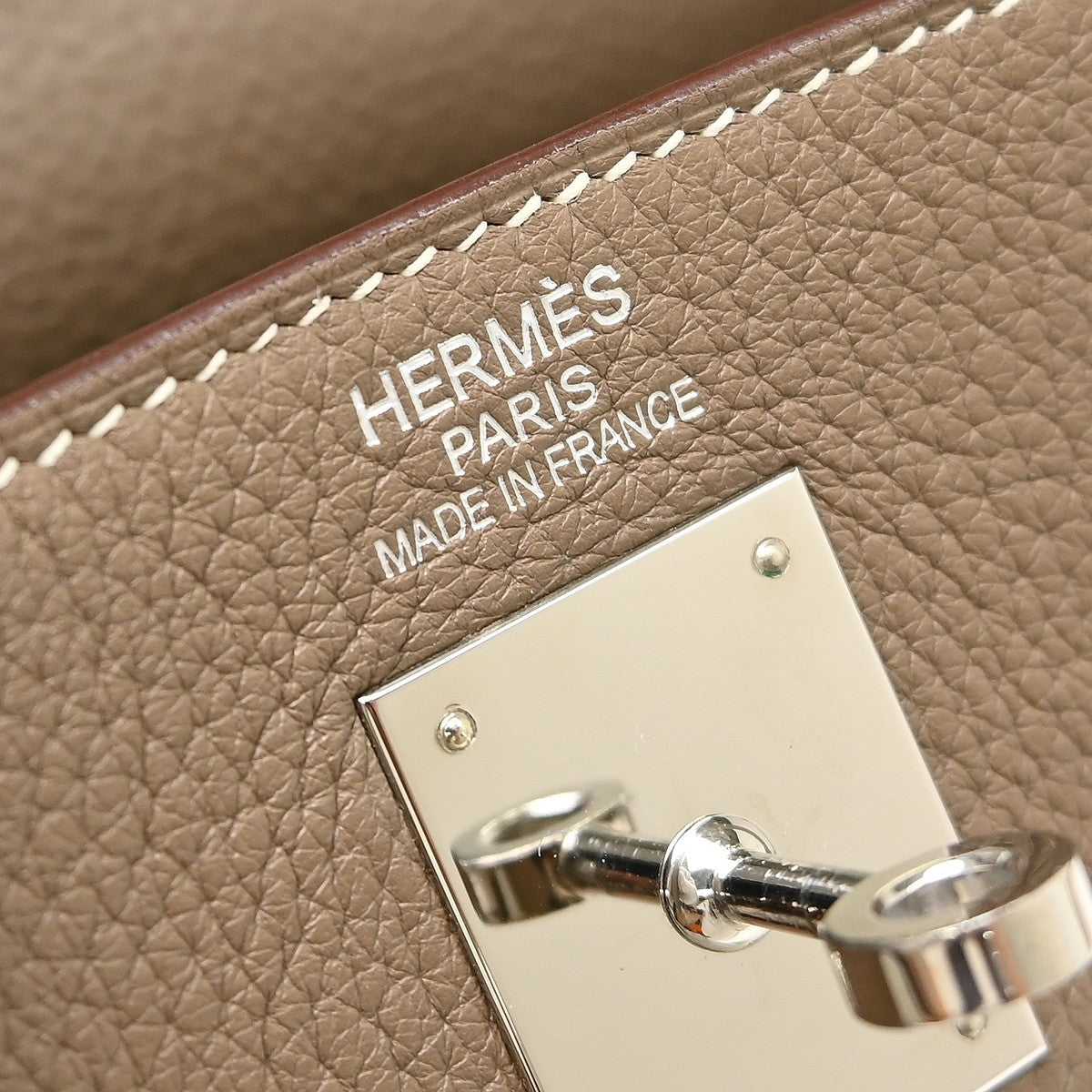 Hermes Kelly Etoupe Clemence With Palladium Hardware Beige Calfskin Handbag (Pre-Owned)