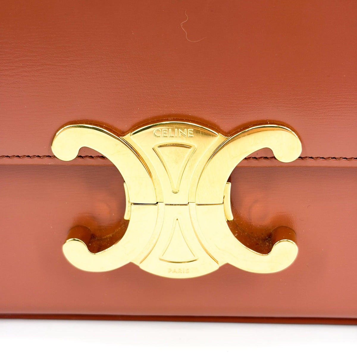 Celine Triomphe East-West Smooth Calfskin Brown Leather Shoulder Bag Bag (Pre-Owned)