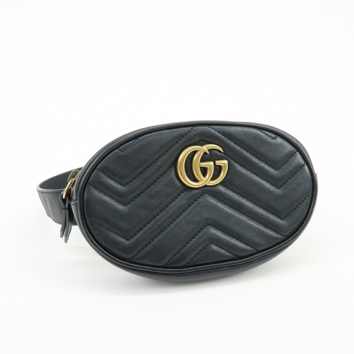 Gucci Gg Marmont Belt Matelasse Leather Black Leather Handbag (Pre-Owned)