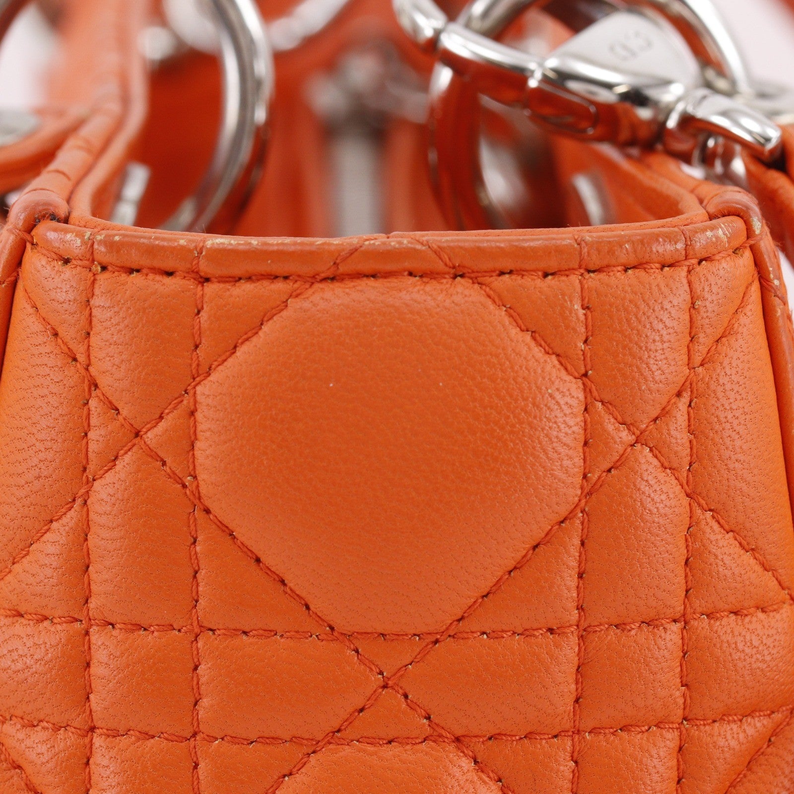 Christian Dior Lady Dior Cannage Orange Leather Handbag (Pre-Owned)