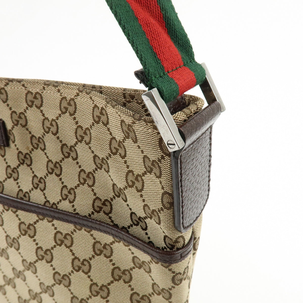 Gucci Web Strap Zip Messenger Gg Canvas Beige Canvas Handbag (Pre-Owned)