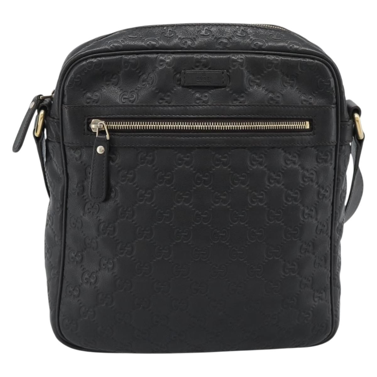 Gucci Front Zip Messenger Guccissima Leather Black Leather Shoulder Bag Bag (Pre-Owned)