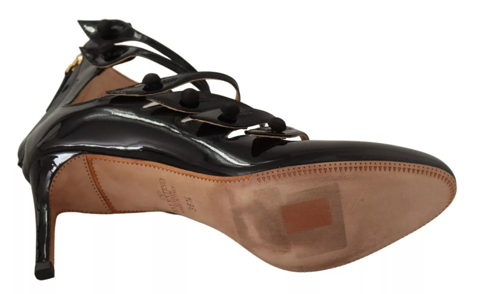 Valentino Black Multi Strap Leather Mid Heels Pumps Women's Shoes (Pre-Owned)