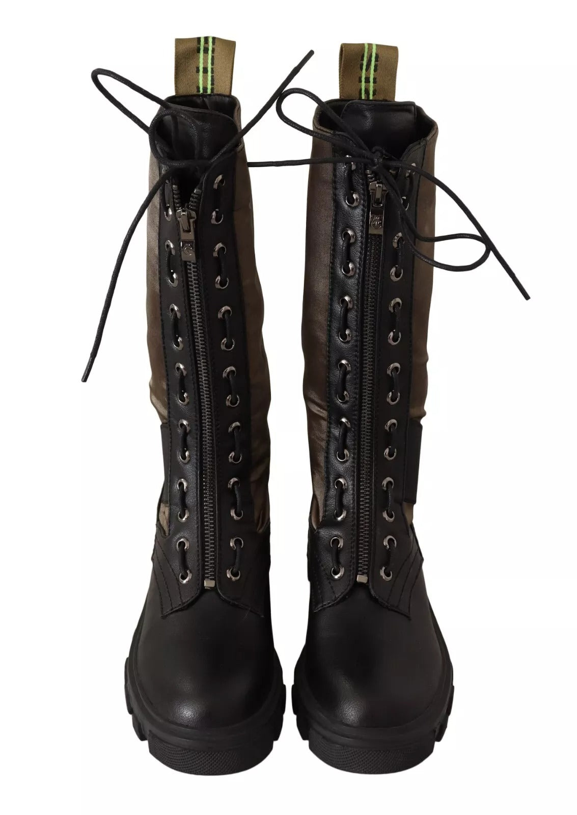 Gaelle Black Green High Combat Boots Lace Up Military Women's Shoes (Pre-Owned)