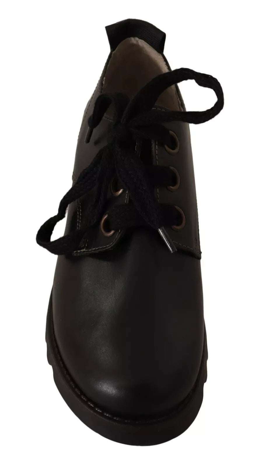 FLY LONDON Black Leather Low Top Lace Up Women Oxford Women's Shoes (Pre-Owned)