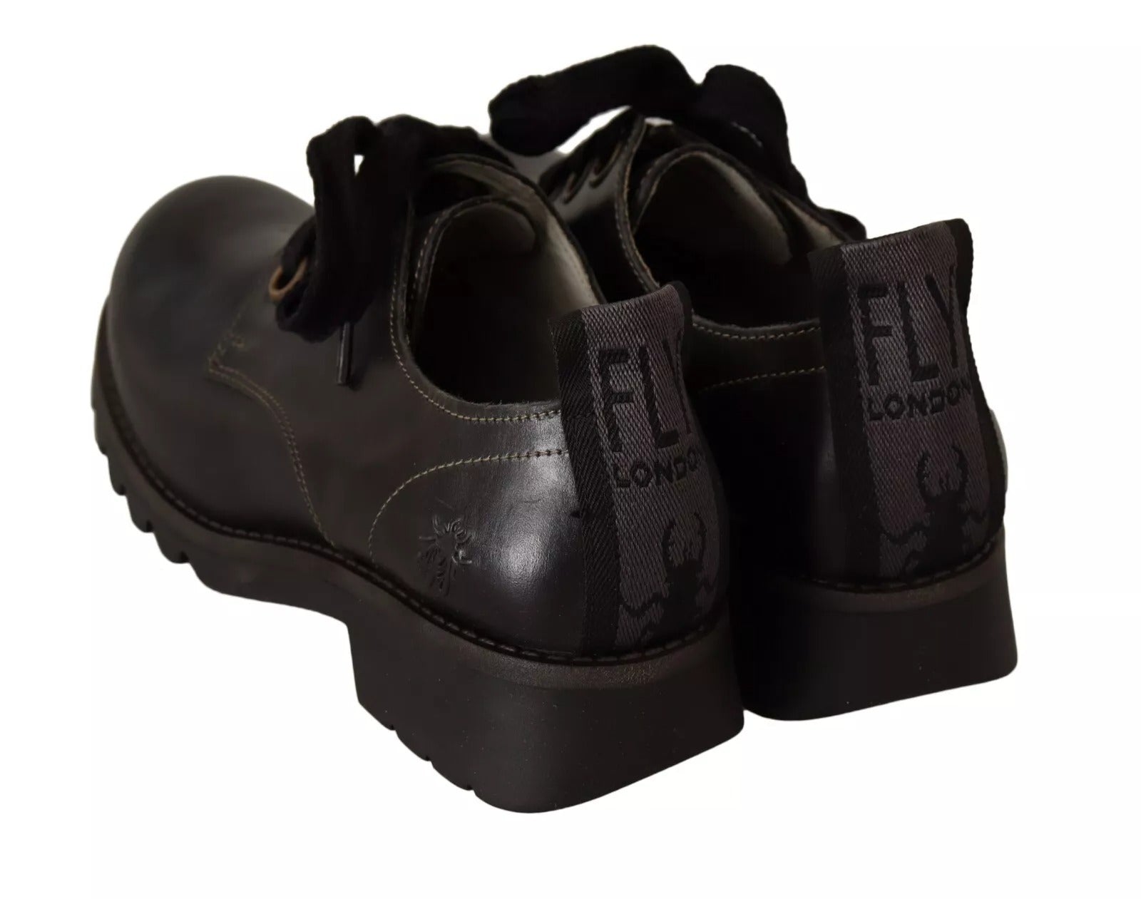 FLY LONDON Black Leather Low Top Lace Up Women Oxford Women's Shoes (Pre-Owned)