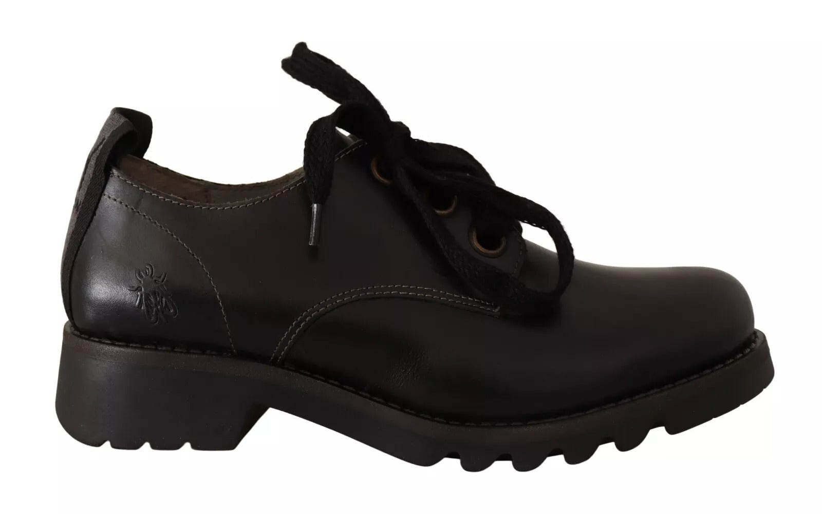FLY LONDON Black Leather Low Top Lace Up Women Oxford Women's Shoes (Pre-Owned)