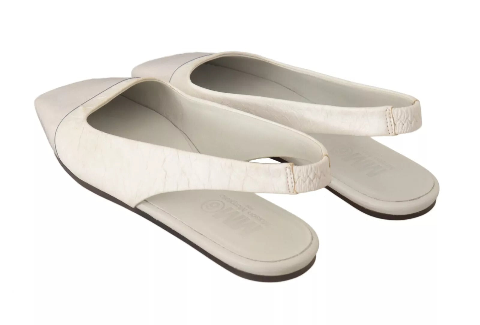 Maison Margiela White Leather Slingback Slip On Flats Women's Shoes (Pre-Owned)