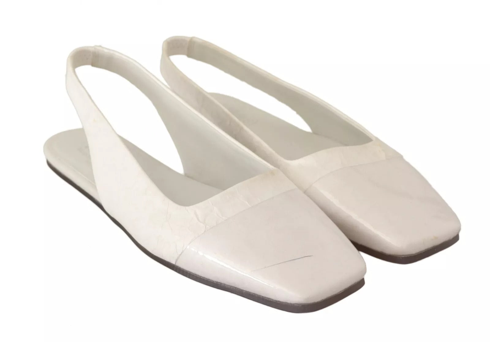 Maison Margiela White Leather Slingback Slip On Flats Women's Shoes (Pre-Owned)
