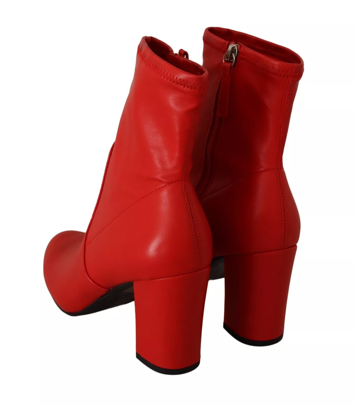 Steve Madden Red Leather Block Heels Ankle Boots Women's Shoes (Pre-Owned)