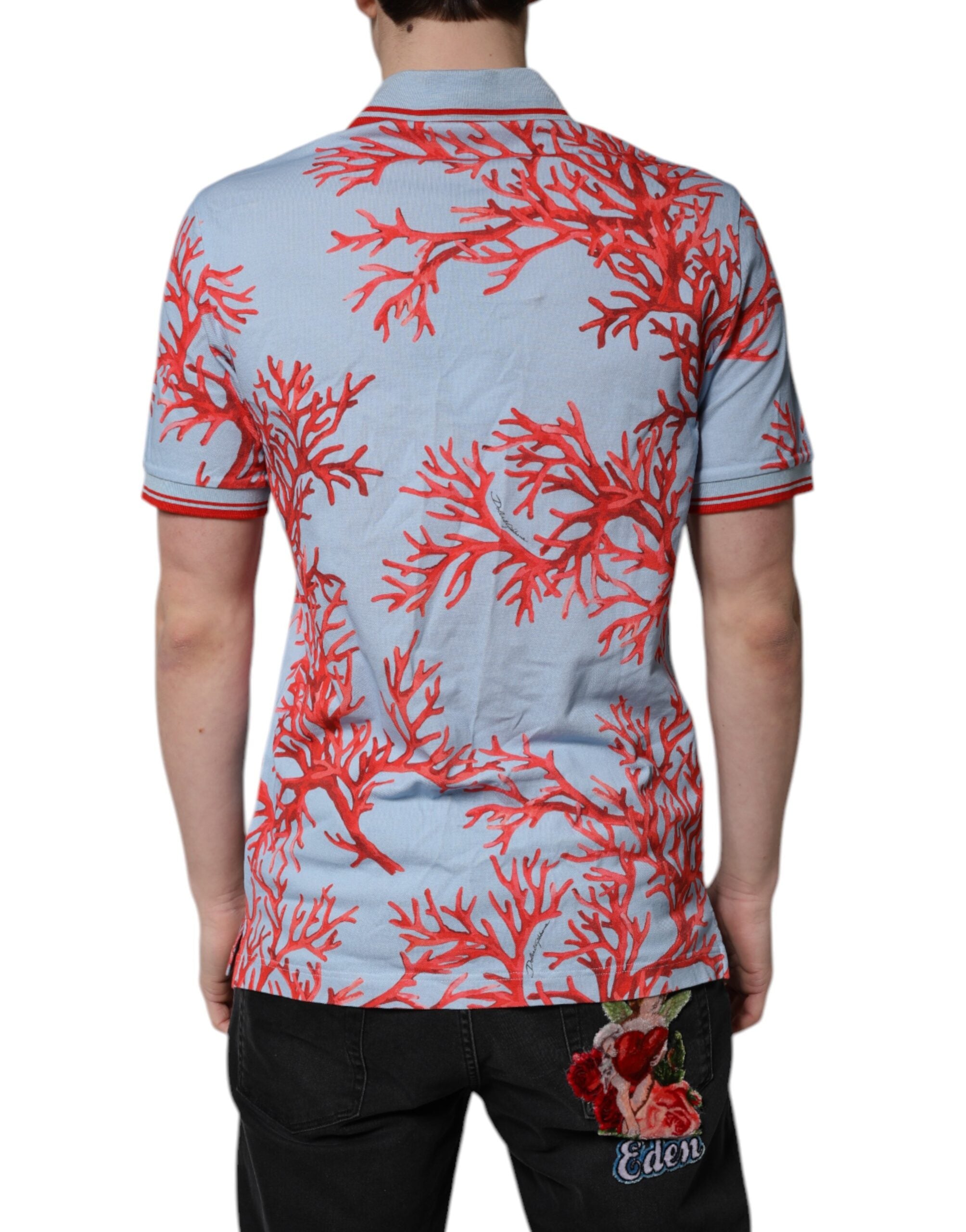 Dolce & Gabbana Light Blue Coral Cotton Polo Shirt Men's T-shirt