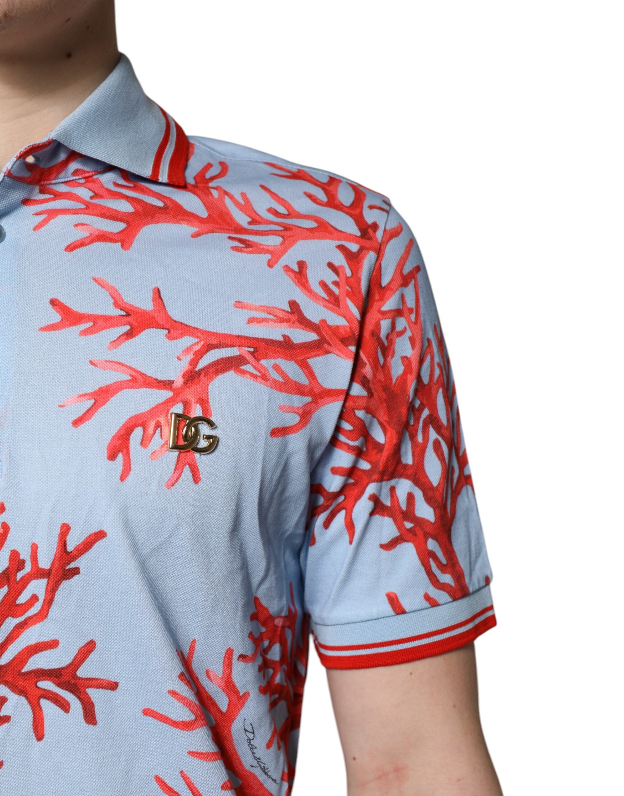 Dolce & Gabbana Light Blue Coral Cotton Polo Shirt Men's T-shirt