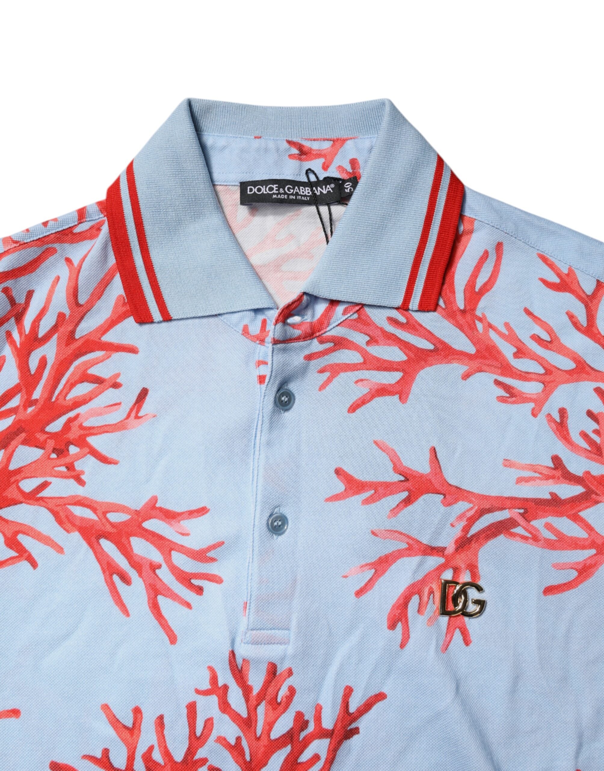 Dolce & Gabbana Light Blue Coral Cotton Polo Shirt Men's T-shirt