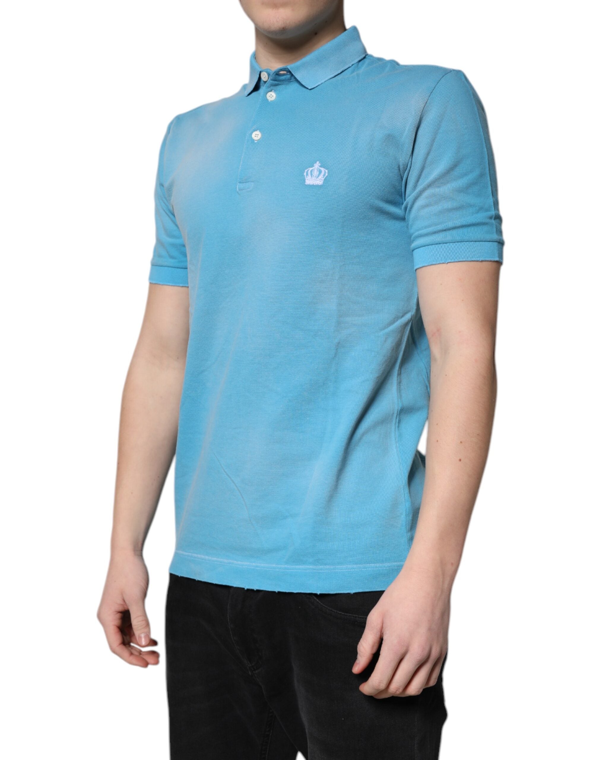 Dolce & Gabbana Blue Cotton Crown Collared Men Polo Men's T-shirt (Pre-Owned)