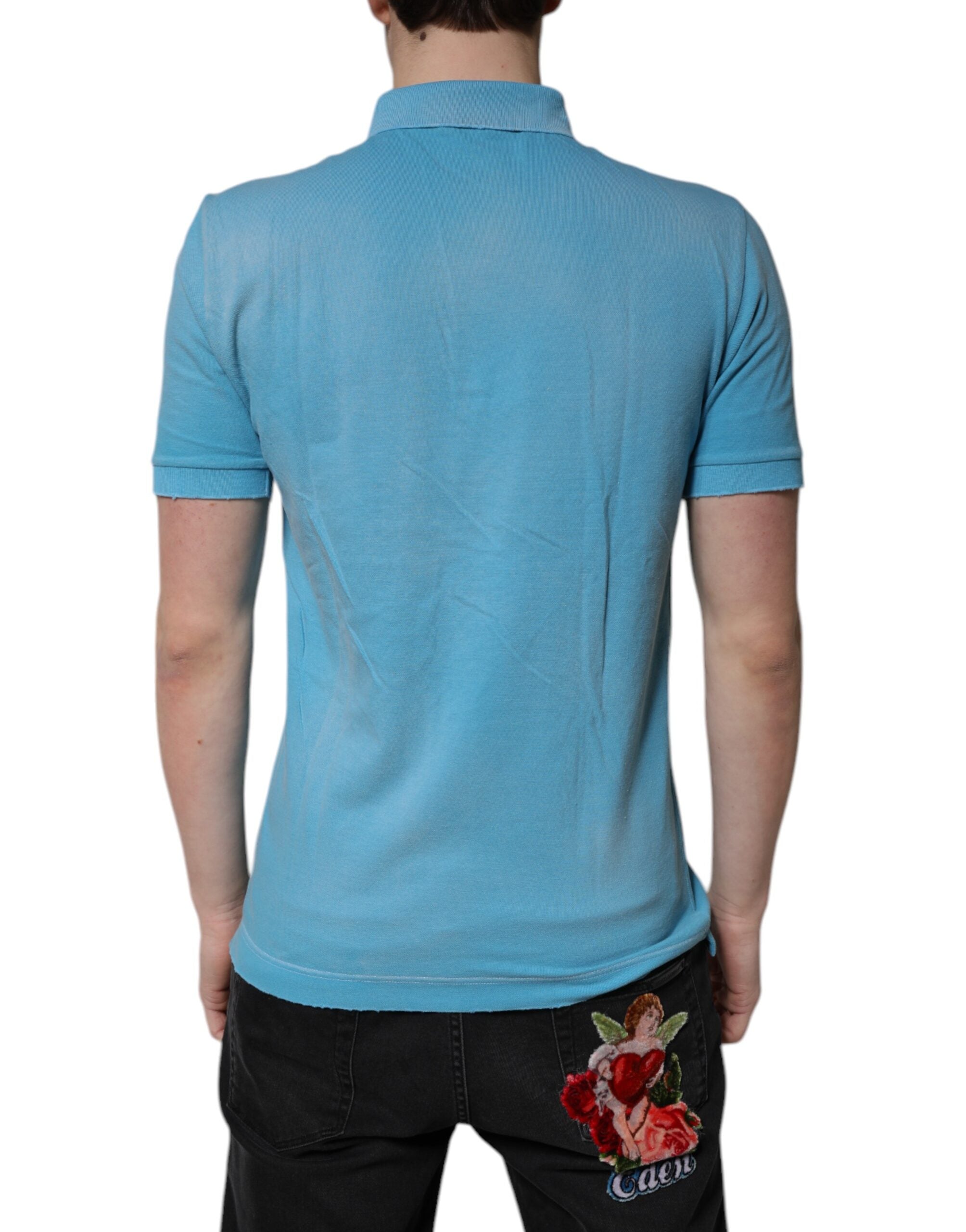 Dolce & Gabbana Blue Cotton Crown Collared Men Polo Men's T-shirt (Pre-Owned)