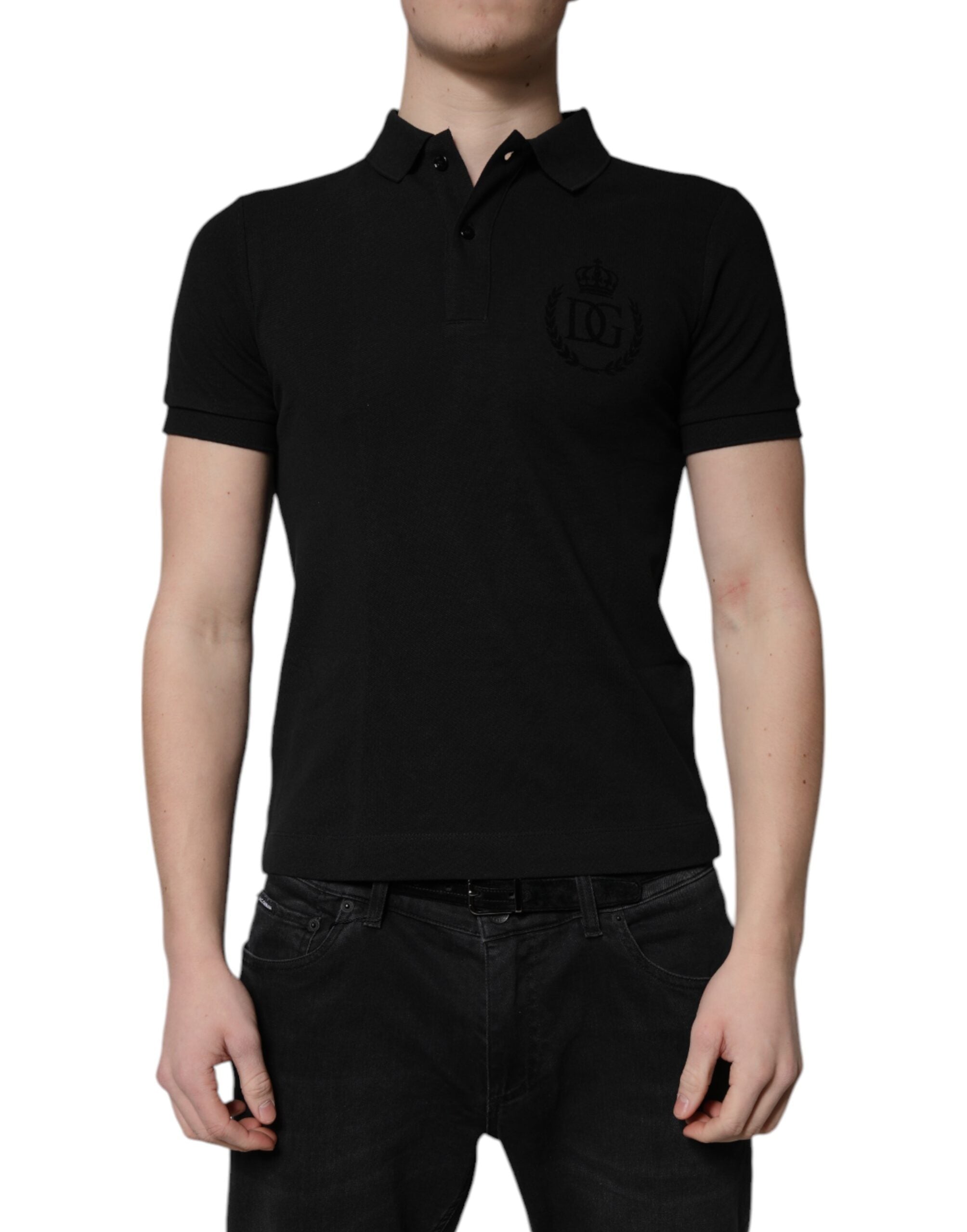 Dolce & Gabbana Black Cotton DG Logo Collared Polo Men's T-shirt