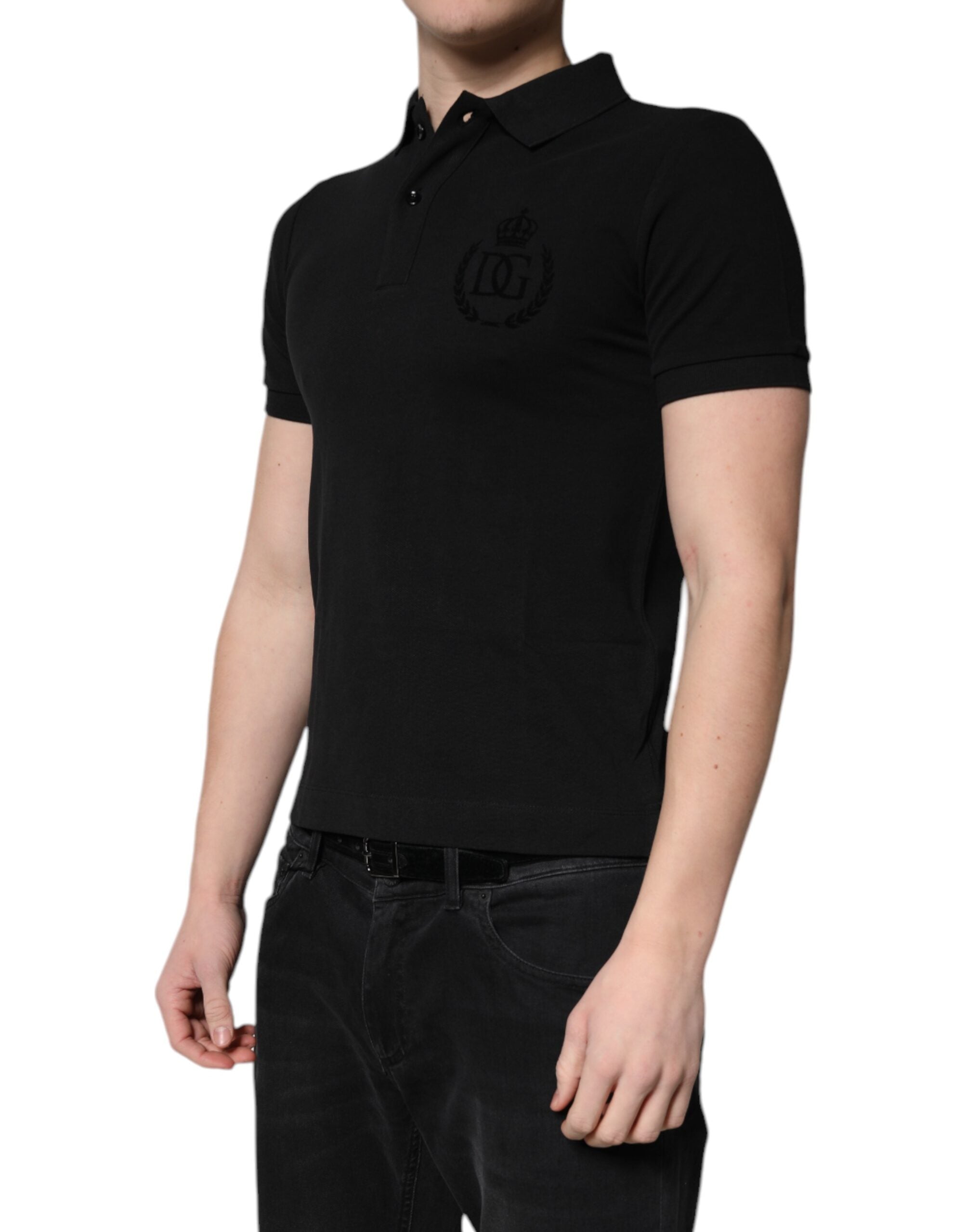 Dolce & Gabbana Black Cotton DG Logo Collared Polo Men's T-shirt