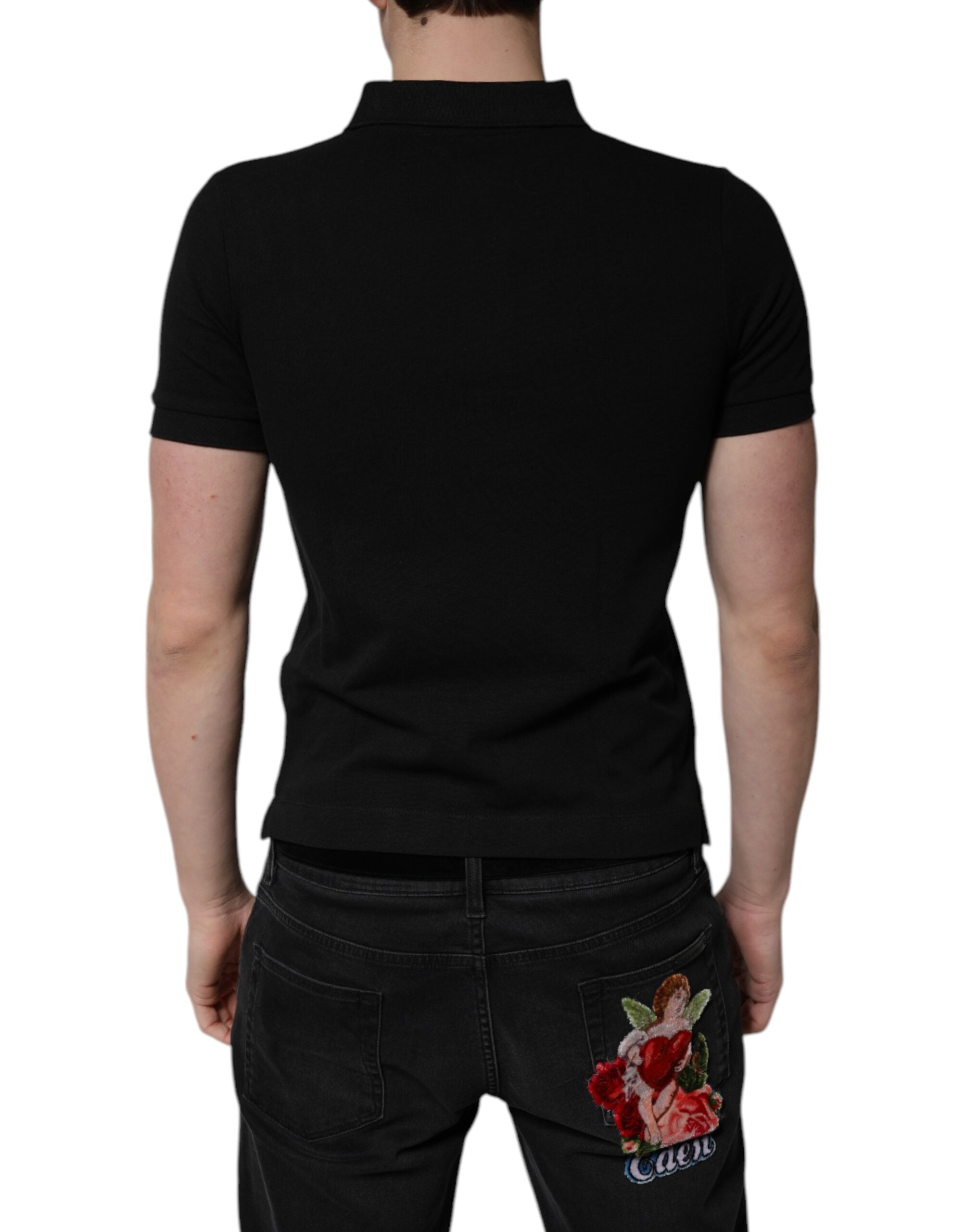 Dolce & Gabbana Black Cotton DG Logo Collared Polo Men's T-shirt