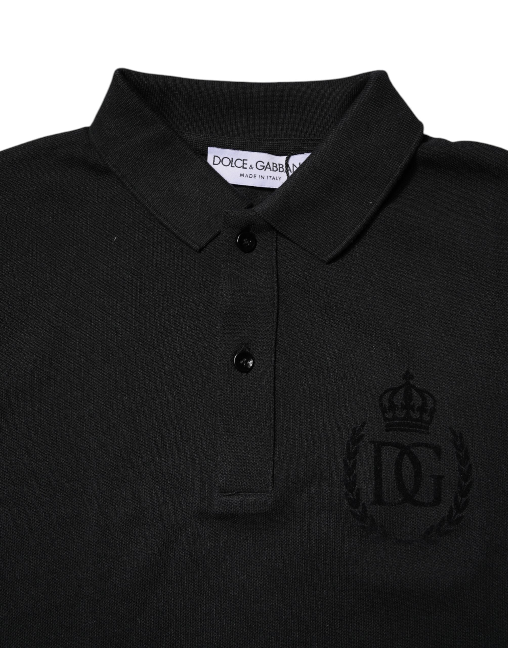 Dolce & Gabbana Black Cotton DG Logo Collared Polo Men's T-shirt