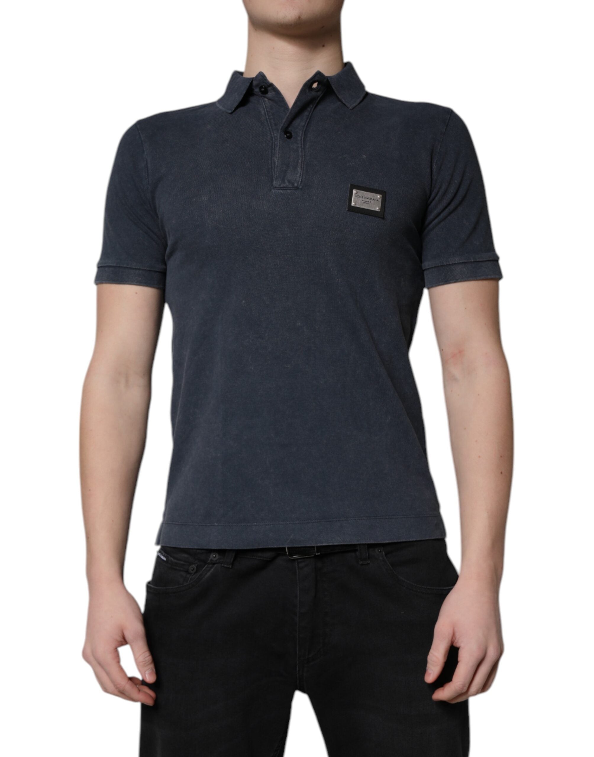 Dolce & Gabbana Black Cotton DG Logo Collared Polo Men's T-shirt