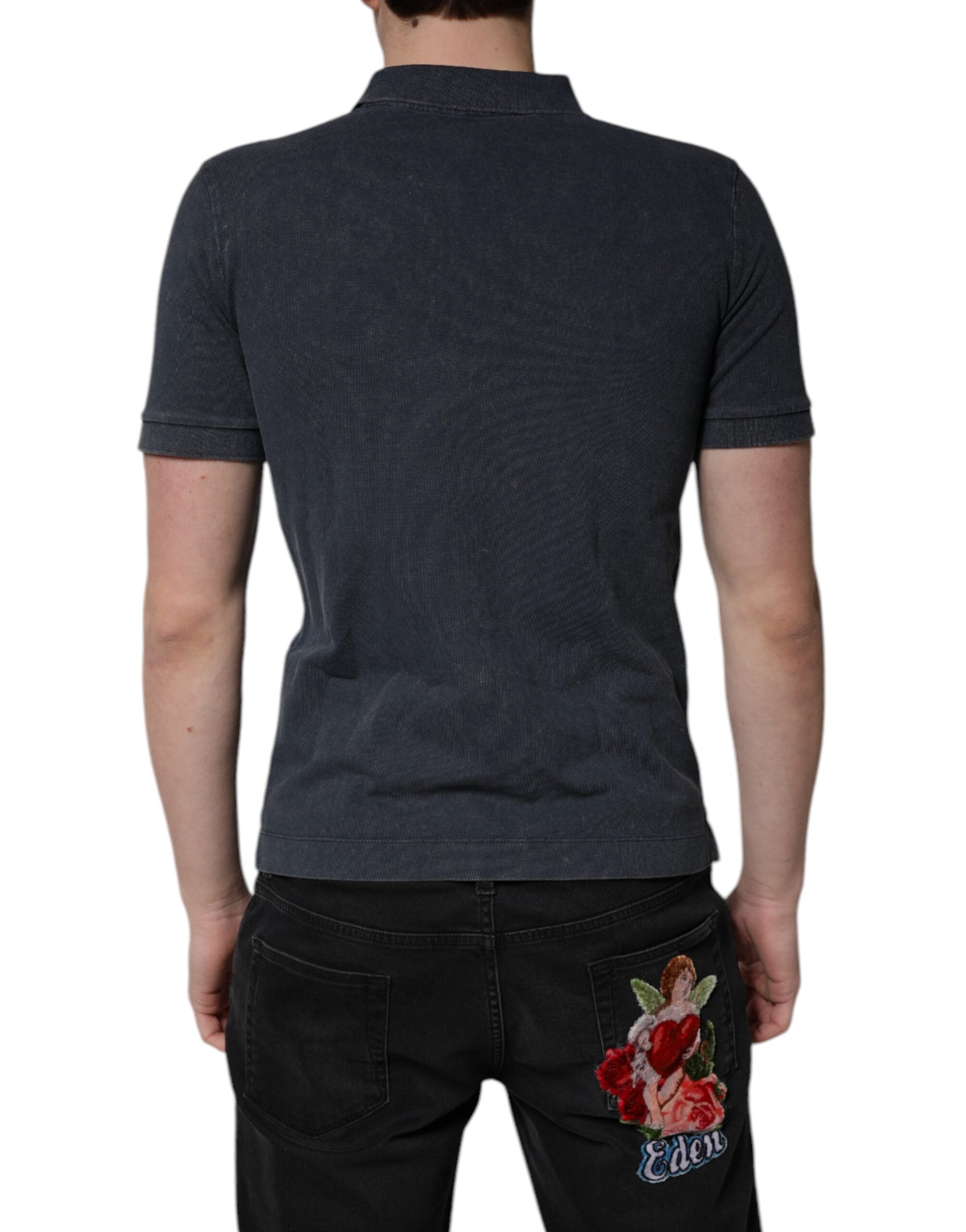 Dolce & Gabbana Black Cotton DG Logo Collared Polo Men's T-shirt
