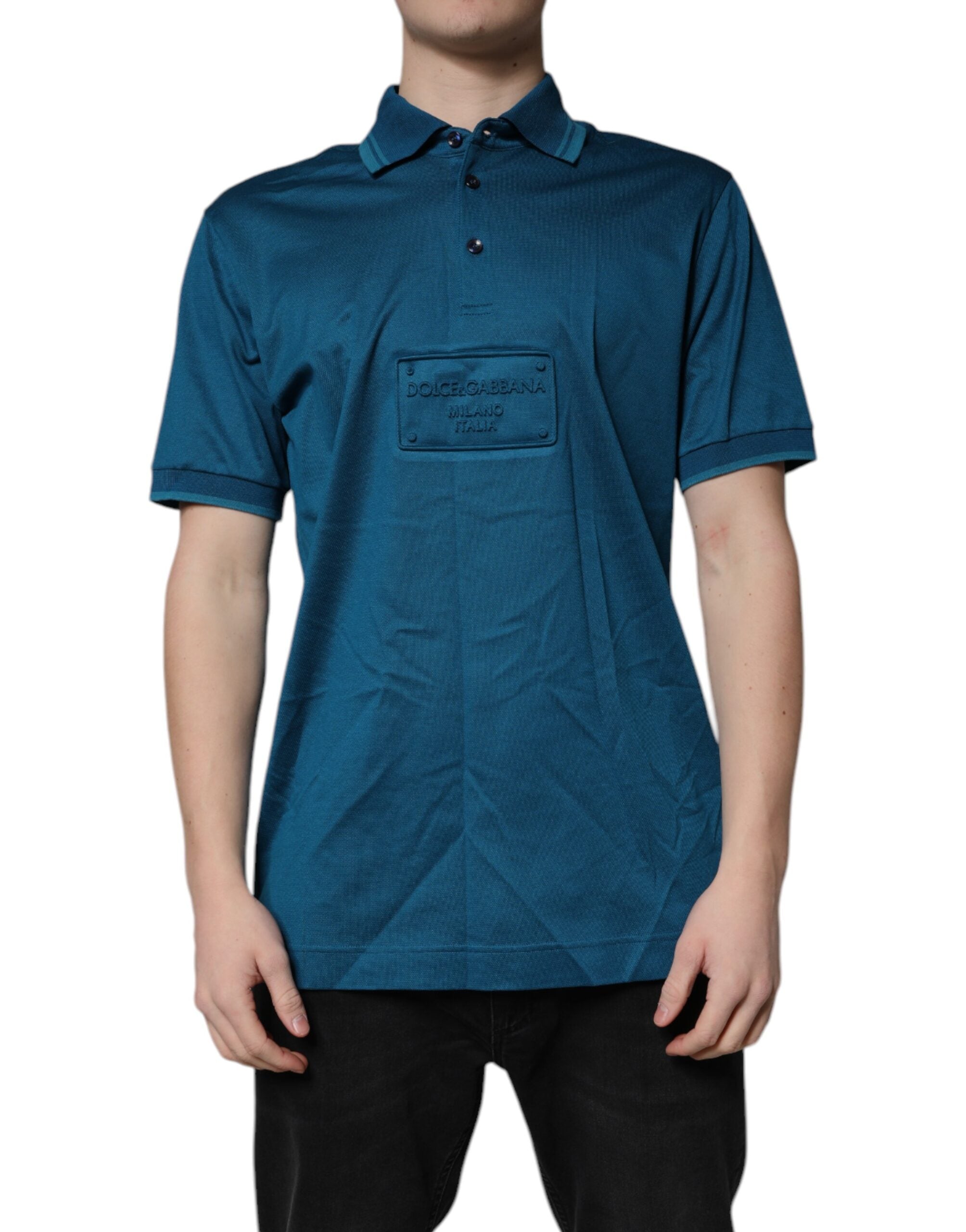 Dolce & Gabbana Blue Logo Cotton Men Polo Shirt Men's T-shirt