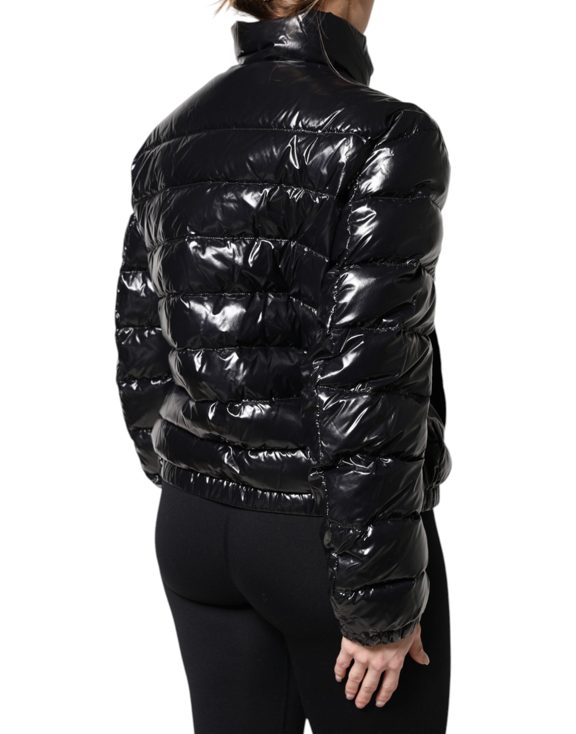 Dolce & Gabbana Black Logo Plaque Full Zip Puffer Women's Jacket