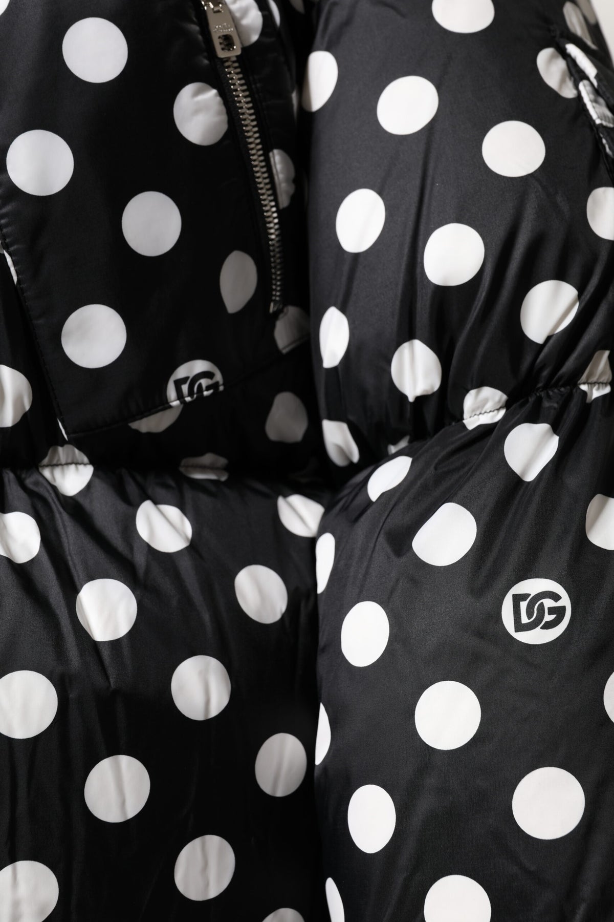 Dolce & Gabbana Black White Polka Dot Full Zip Puffer Women's Jacket
