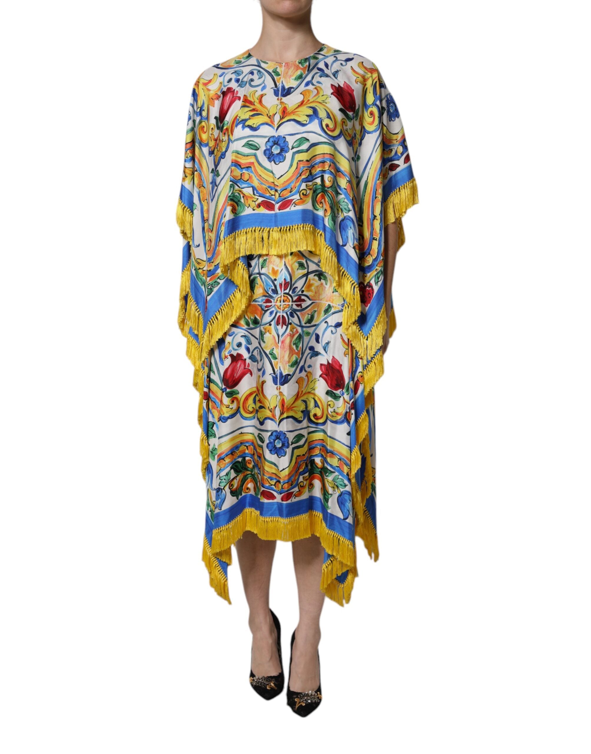 Dolce & Gabbana Multicolor Majolica Kaftan Short Sleeves Maxi Women's Dress
