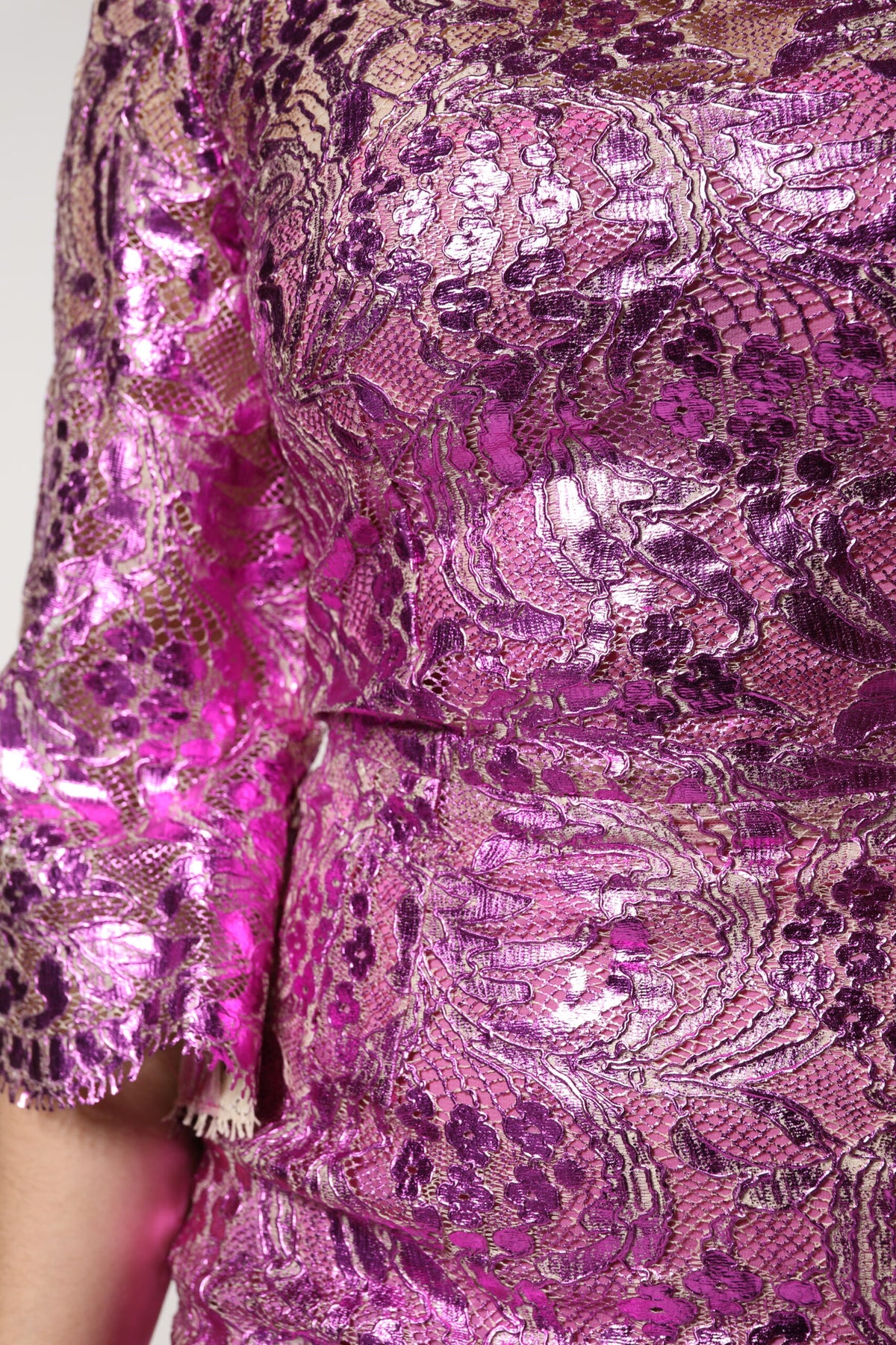 Dolce & Gabbana Metallic Fuchsia Floral Sheath Mini Women's Dress