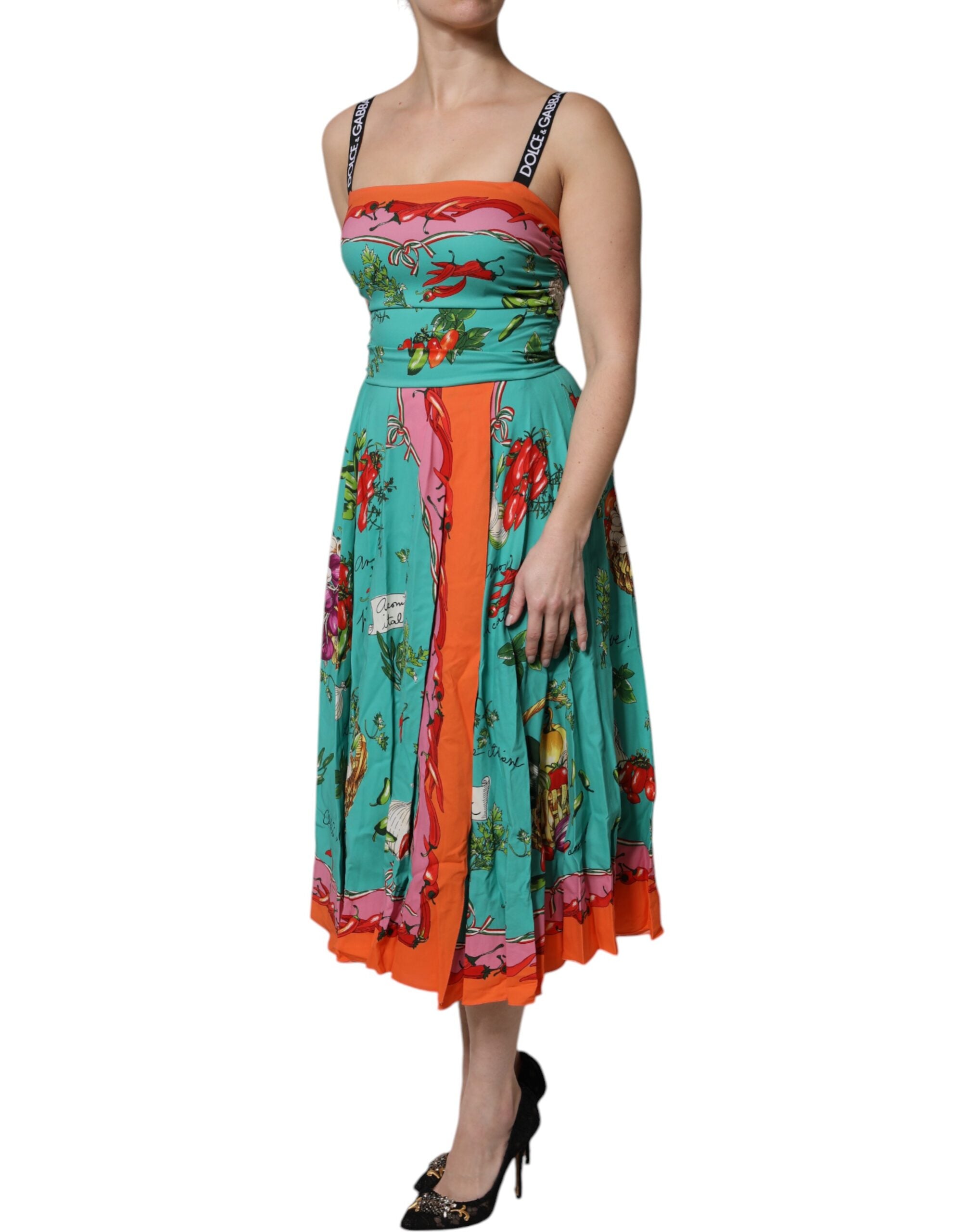 Dolce & Gabbana Multicolor Printed Silk Sleeveless Midi Women's Dress
