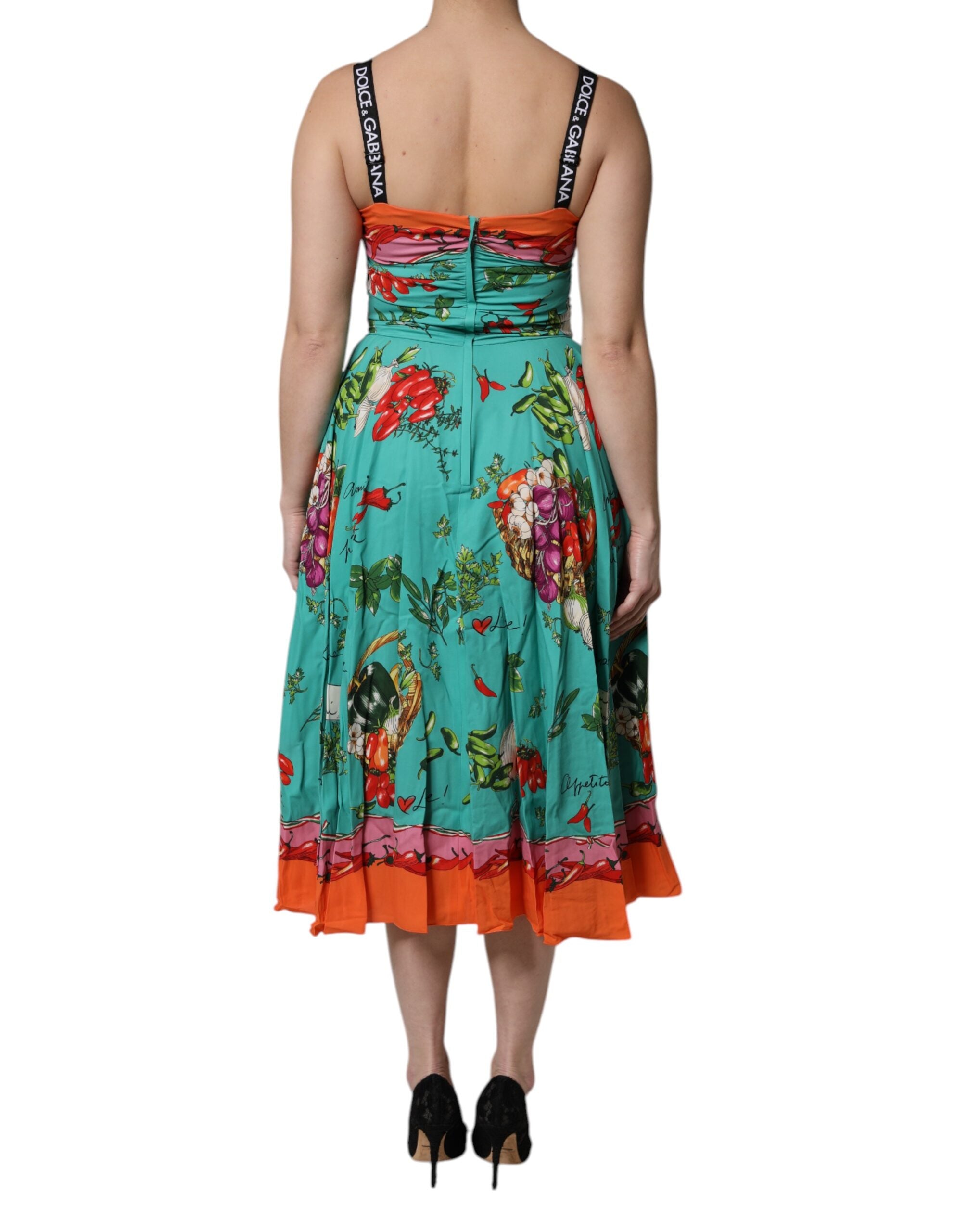 Dolce & Gabbana Multicolor Printed Silk Sleeveless Midi Women's Dress