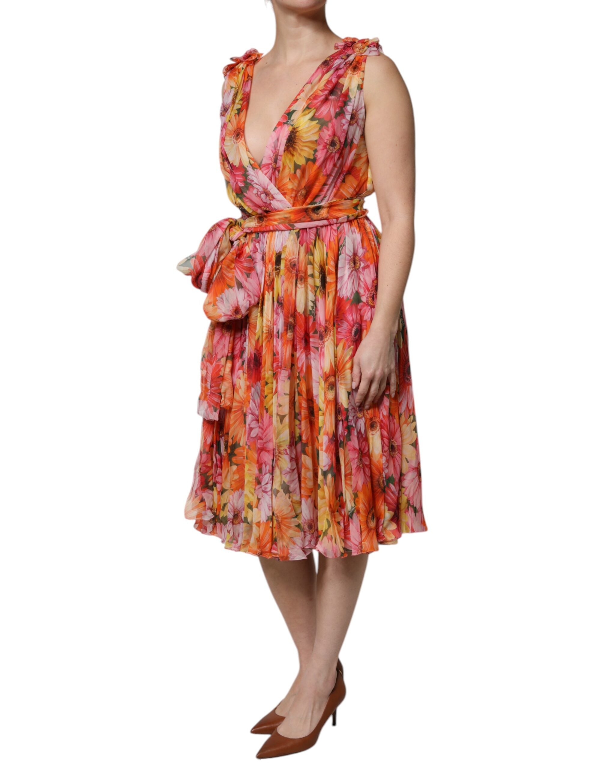 Dolce & Gabbana Multicolor Floral Silk V-neck Chiffon Women's Dress