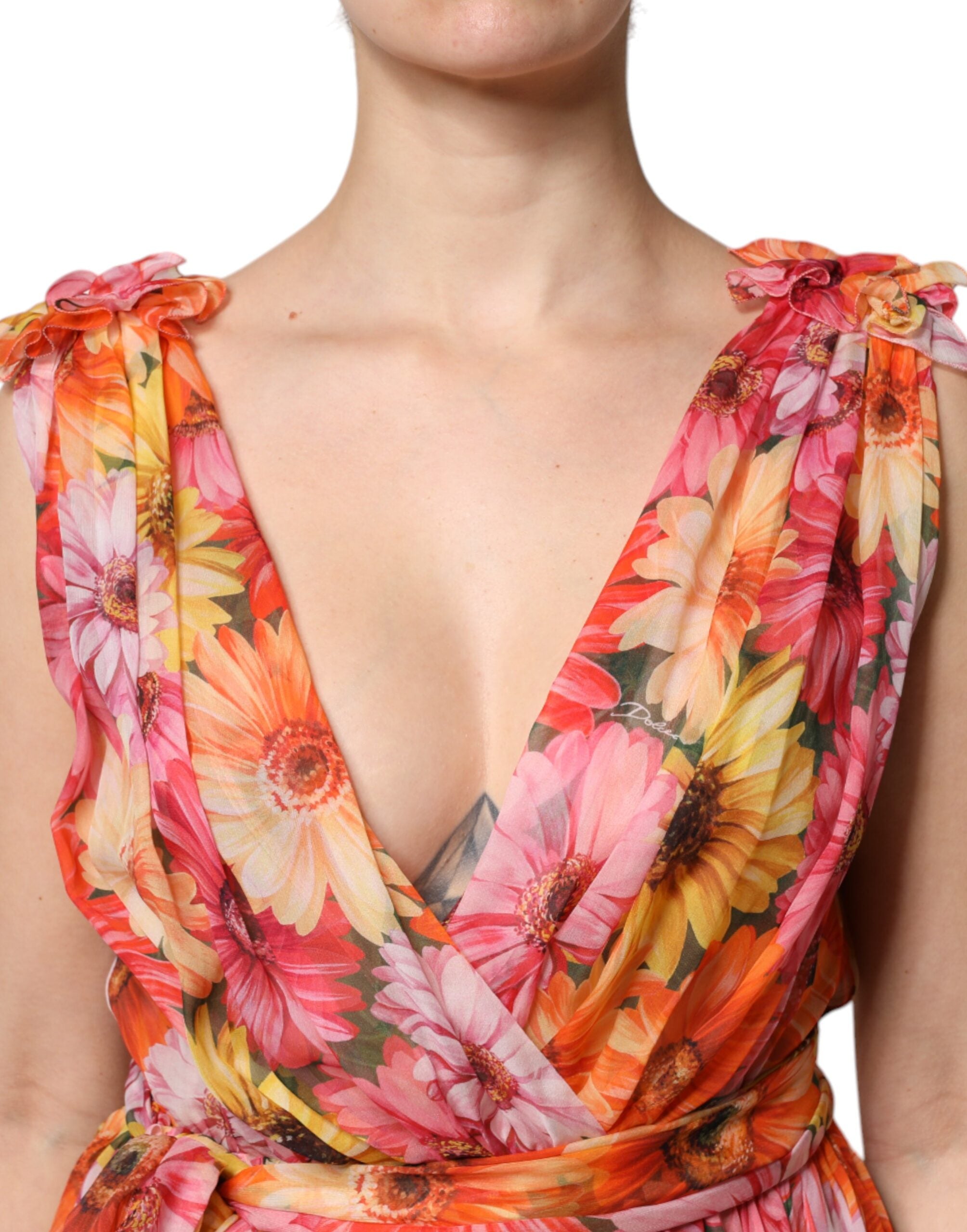 Dolce & Gabbana Multicolor Floral Silk V-neck Chiffon Women's Dress