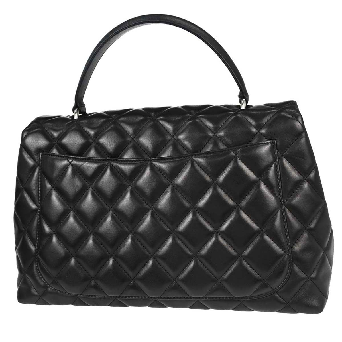 Chanel Vintage Classic Top Handle Flap Quilted Lambskin Black Leather Handbag (Pre-Owned)