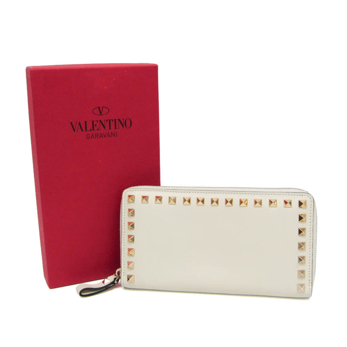 Valentino Garavani Rockstud Zip Around Leather White Leather Wallets Accessory (Pre-Owned)