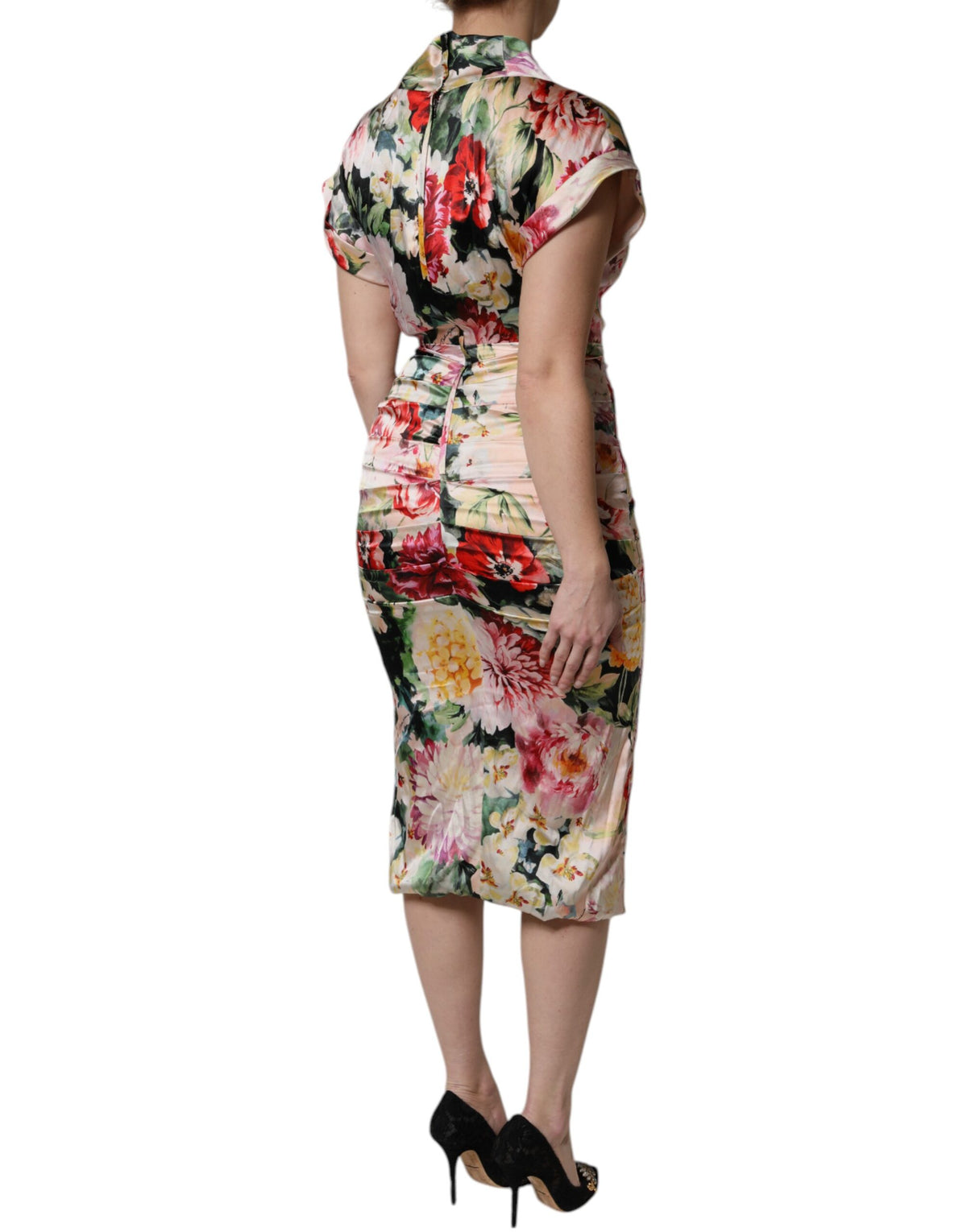 Dolce & Gabbana Multicolor Floral Short Sleeves Sheath Midi Women's Dress