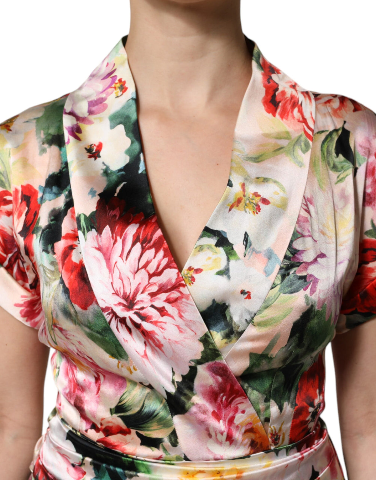 Dolce & Gabbana Multicolor Floral Short Sleeves Sheath Midi Women's Dress