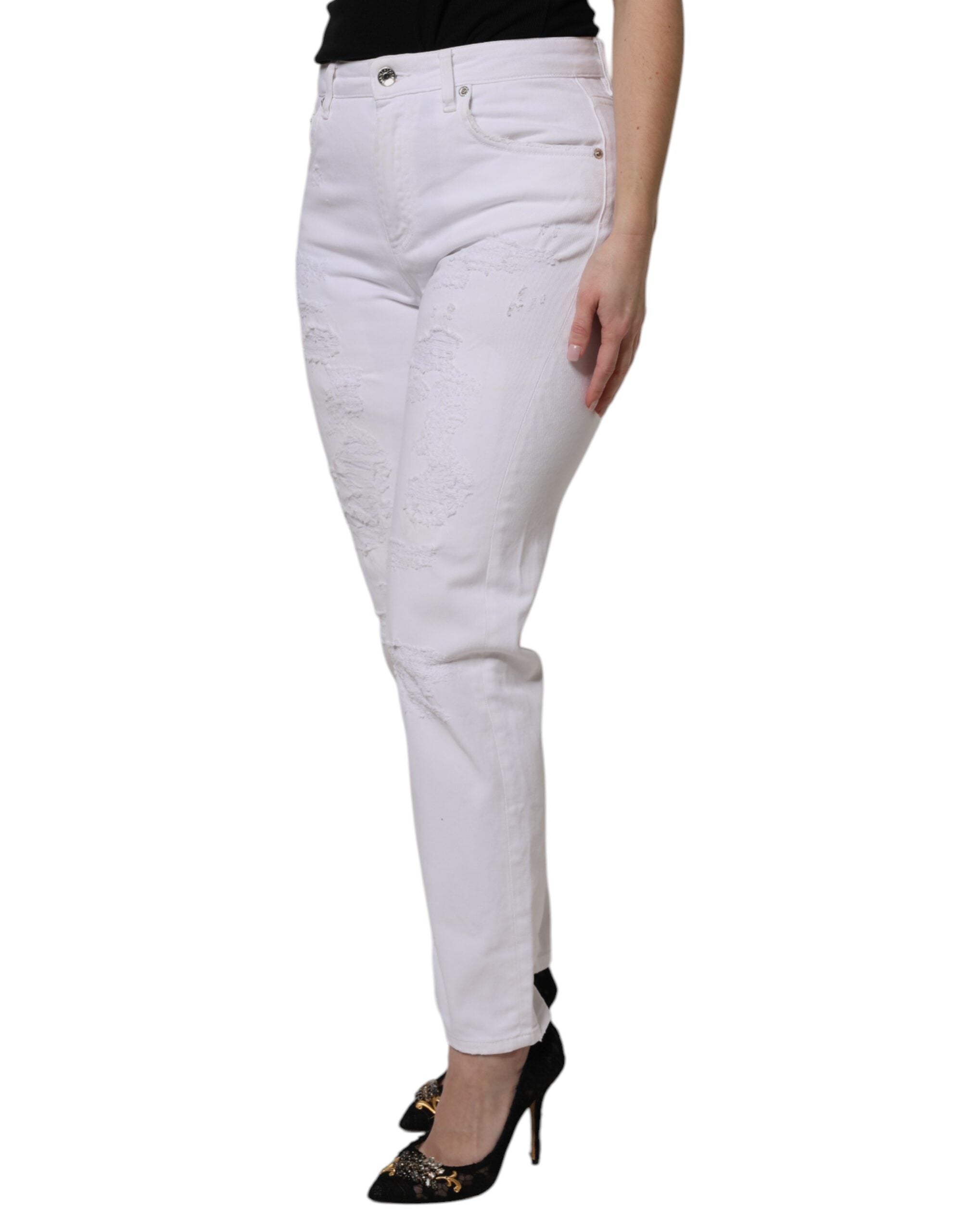 Dolce & Gabbana White Cotton High Waist Skinny Denim Women's Jeans (Pre-Owned)