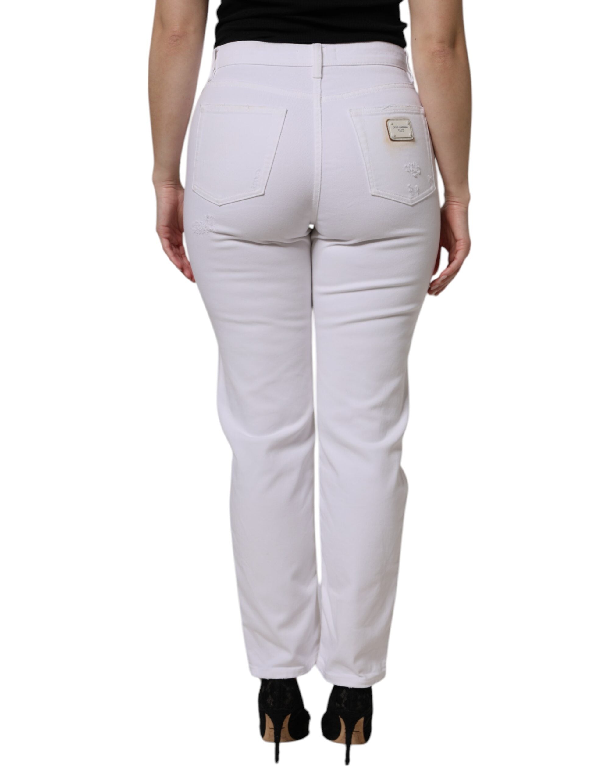 Dolce & Gabbana White Cotton High Waist Skinny Denim Women's Jeans (Pre-Owned)