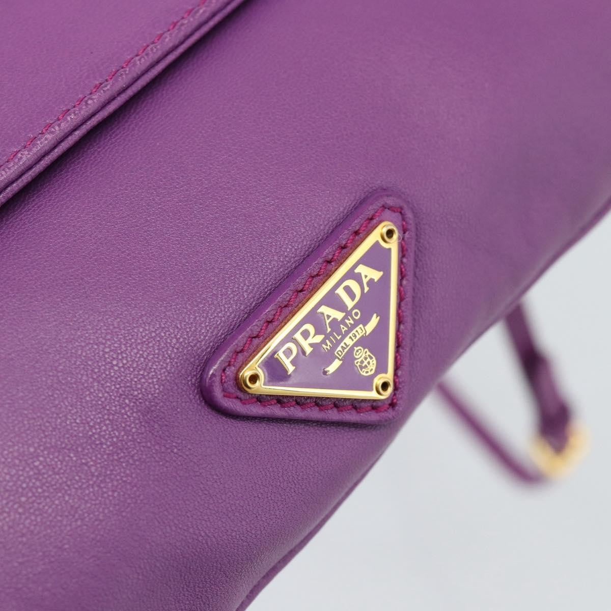 Prada Fold Over Chain Flap Soft Calf Purple Leather Handbag (Pre-Owned)