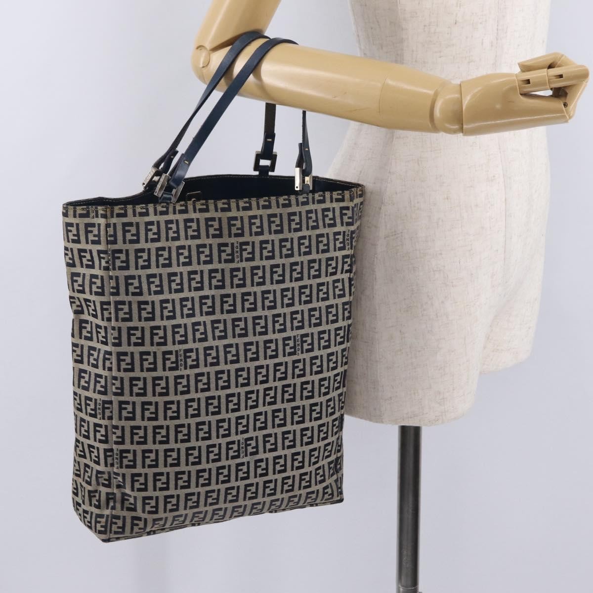 Fendi Vintage Shopping Zucchino Canvas Navy Canvas Tote Bag Bag (Pre-Owned)