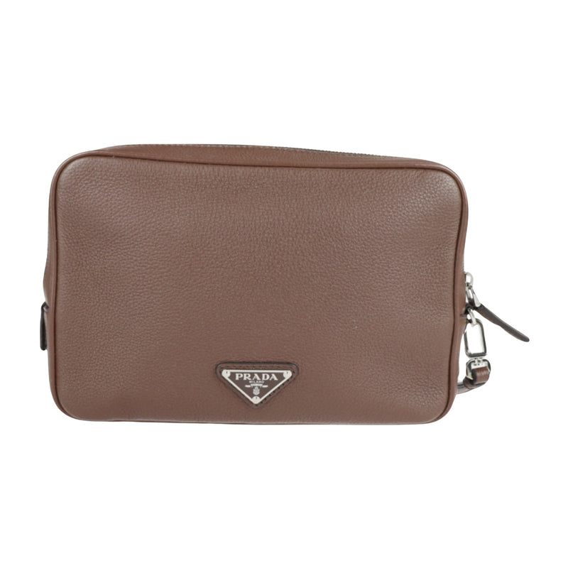 Prada Brown Leather Clutch Bag (Pre-Owned)